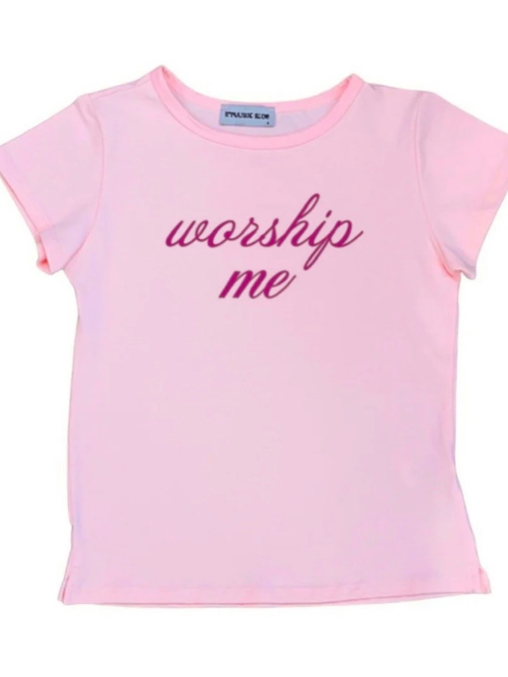 Small pink “worship me” baby tee